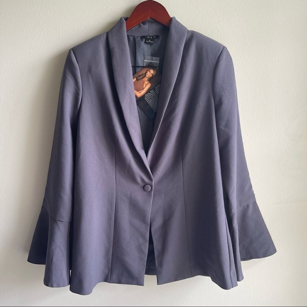 NWT Iman Bell Sleeve Gray Unstructured Blazer - Picture 2 of 4